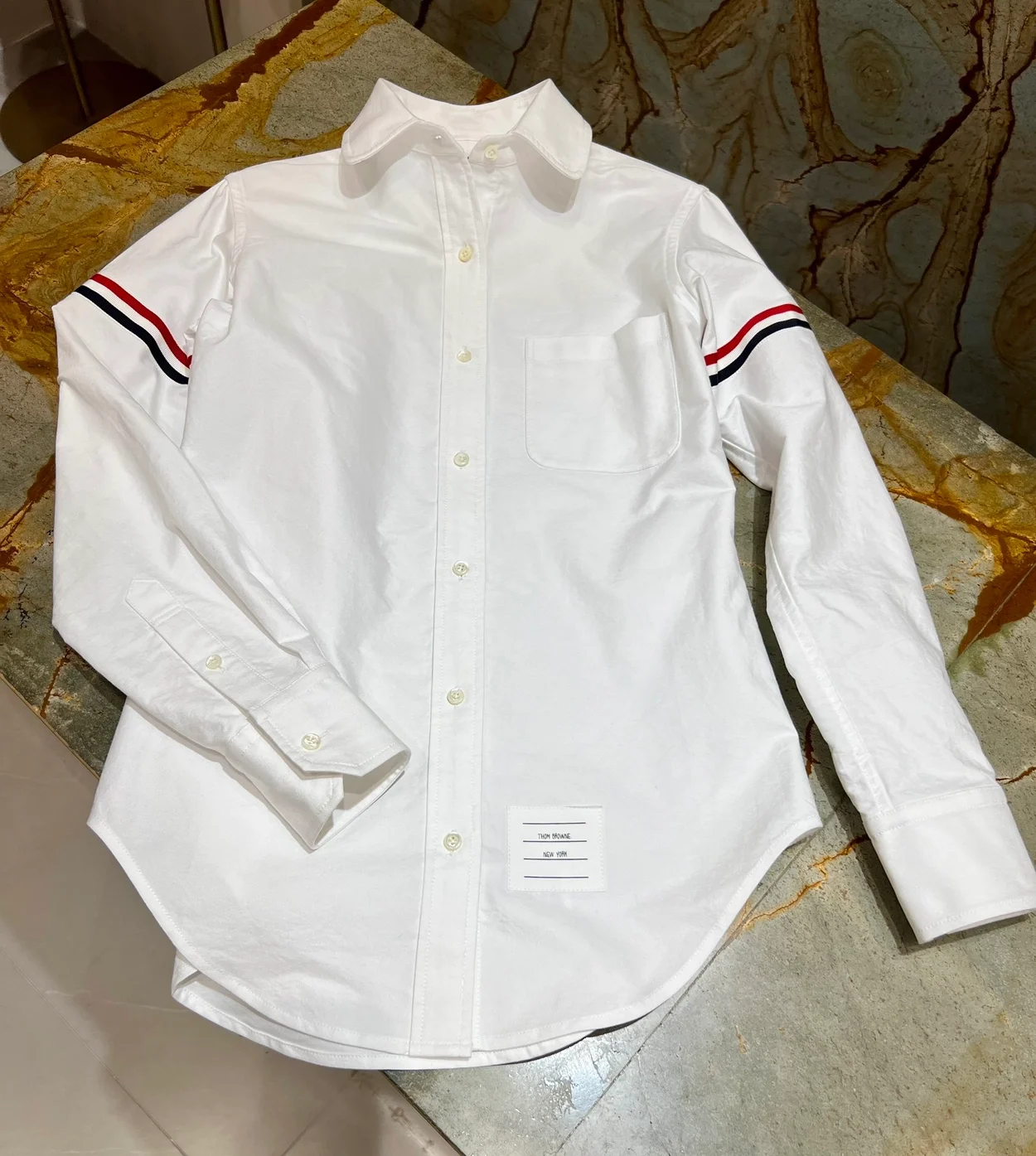 톰브라운 화이트 코튼 옥스포드 암밴드 셔츠 드레스