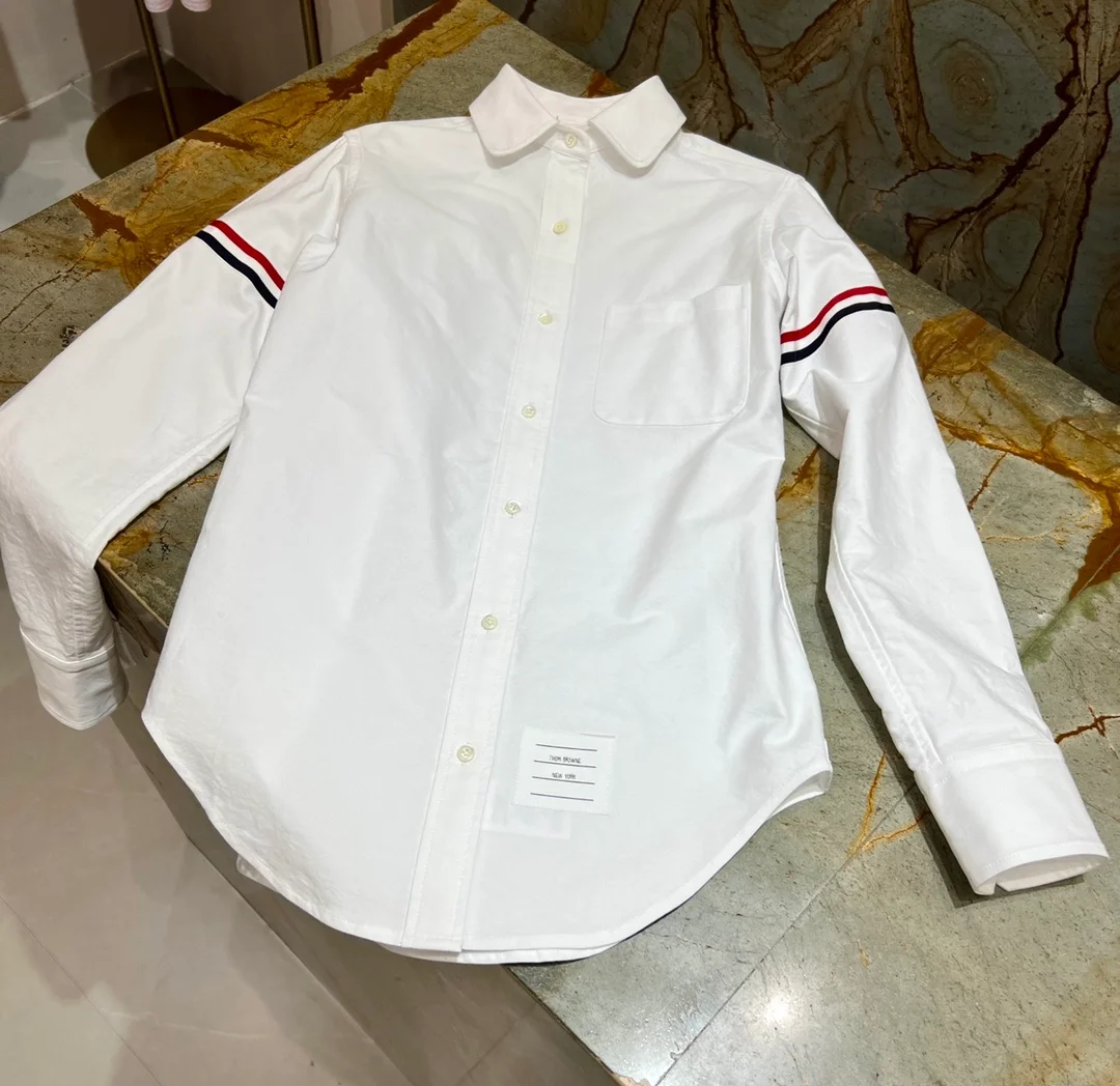 톰브라운 화이트 코튼 옥스포드 암밴드 셔츠 드레스