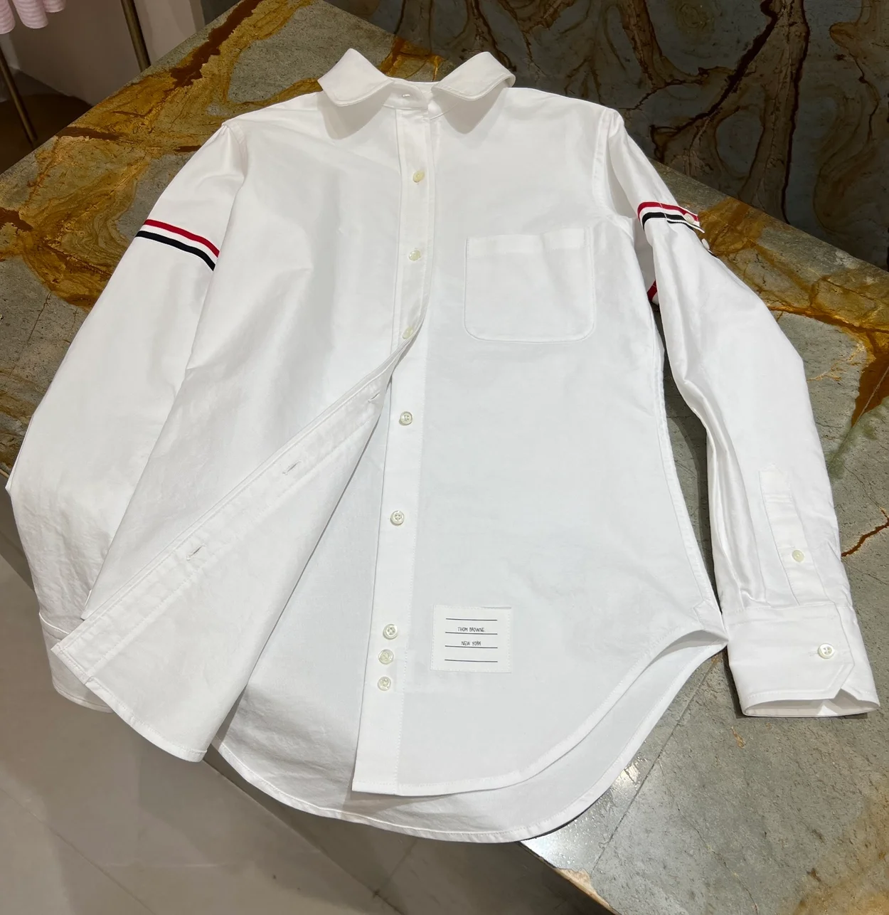 톰브라운 화이트 코튼 옥스포드 암밴드 셔츠 드레스