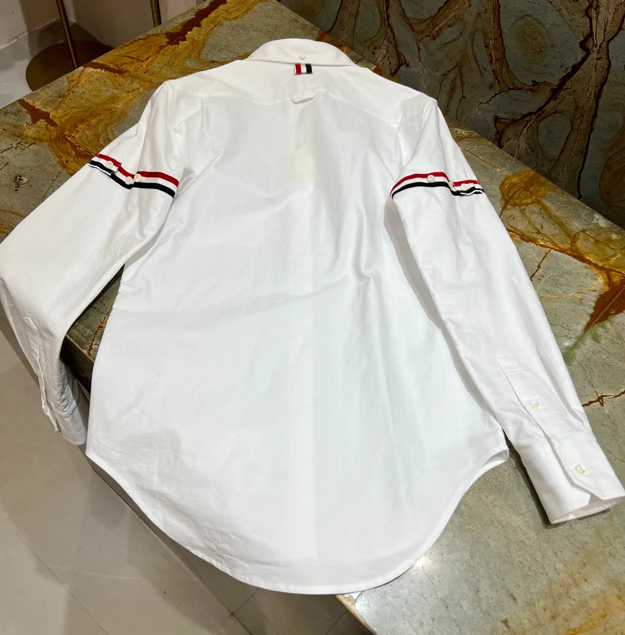 톰브라운 화이트 코튼 옥스포드 암밴드 셔츠 드레스