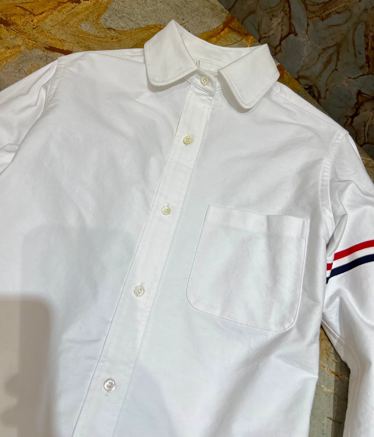 톰브라운 화이트 코튼 옥스포드 암밴드 셔츠 드레스