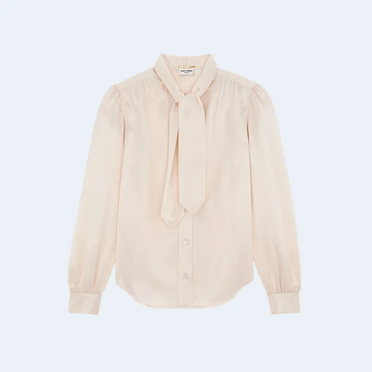 생로랑 실크 새틴 라발리에르 넥 블라우스