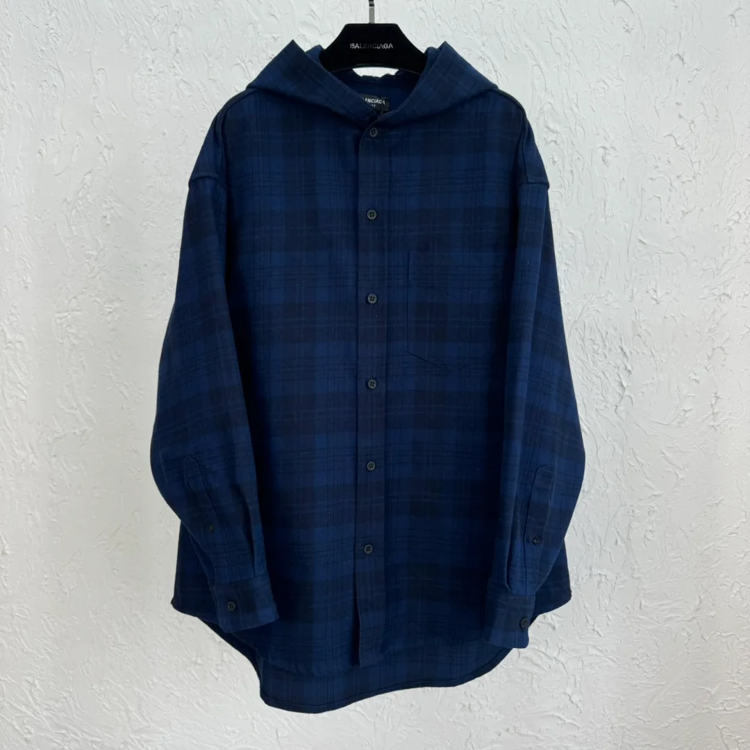 발렌시아가 후드 셔츠 블루