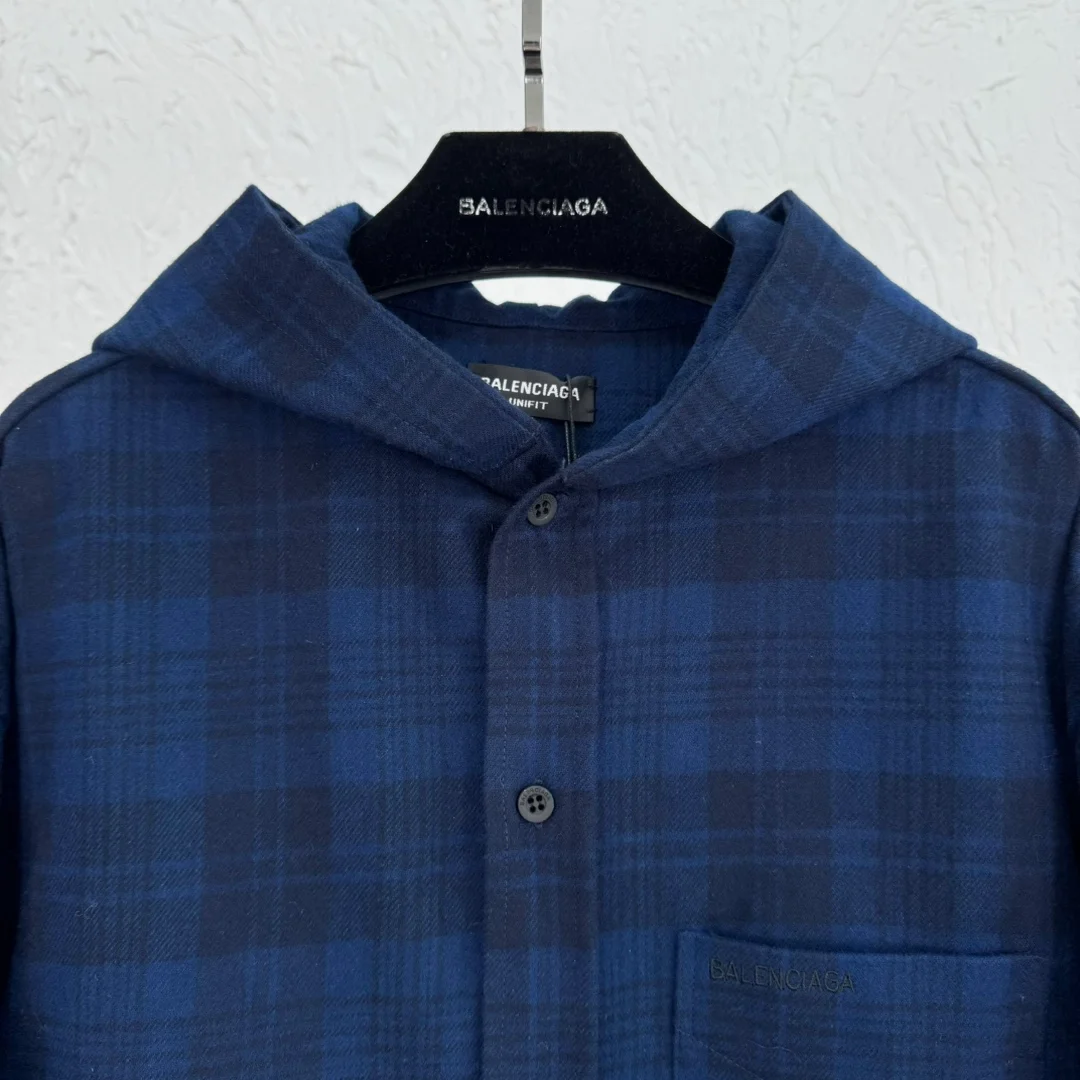 발렌시아가 후드 셔츠 블루