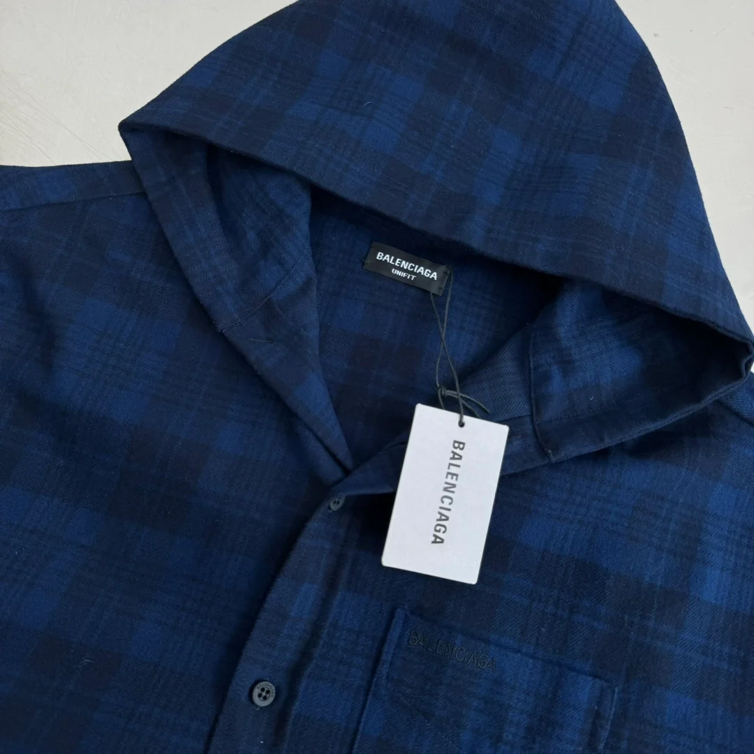 발렌시아가 후드 셔츠 블루