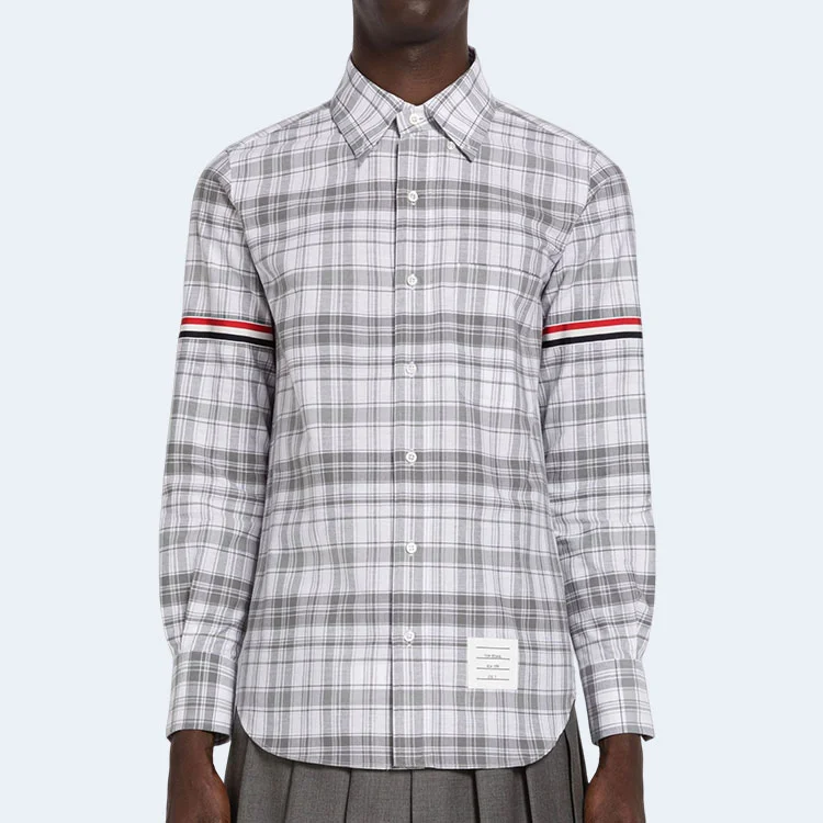 톰브라운 미디엄 그레이 스트라이프 플레이드 셔츠
