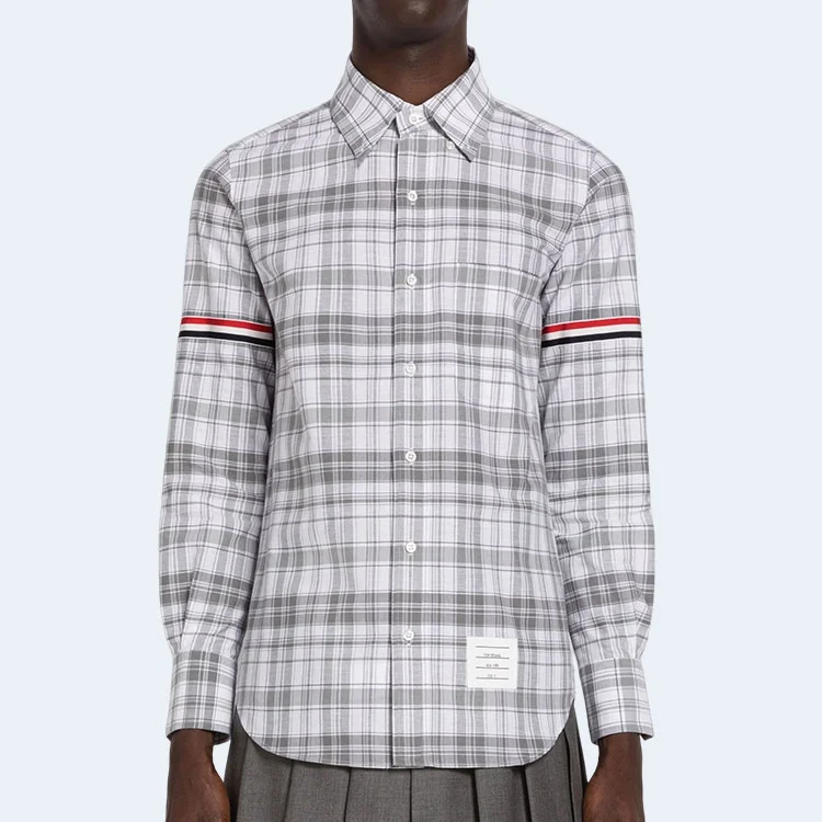 톰브라운 미디엄 그레이 스트라이프 플레이드 셔츠