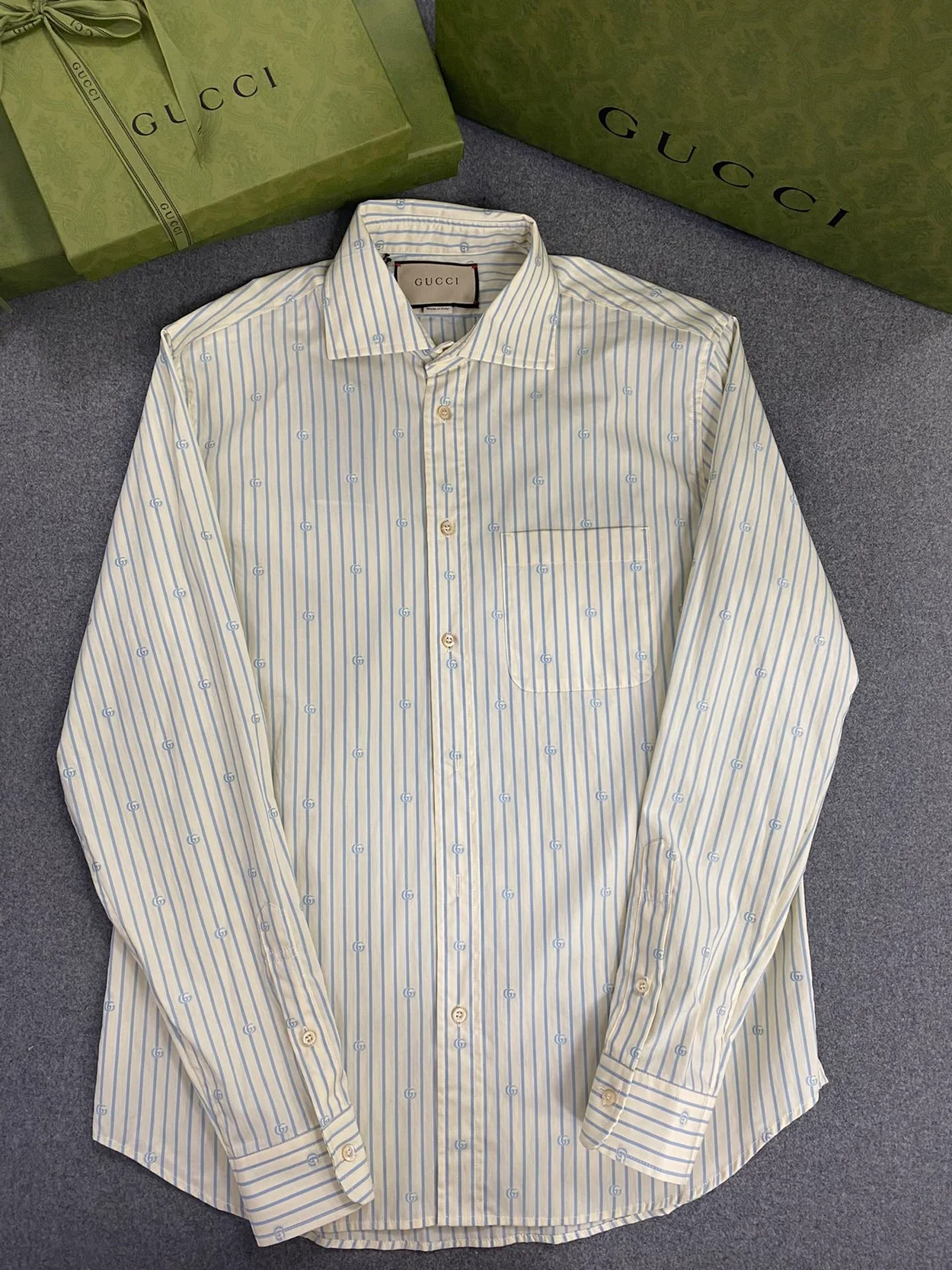 구찌 GG 스트라이프 필 쿠페 코튼 셔츠