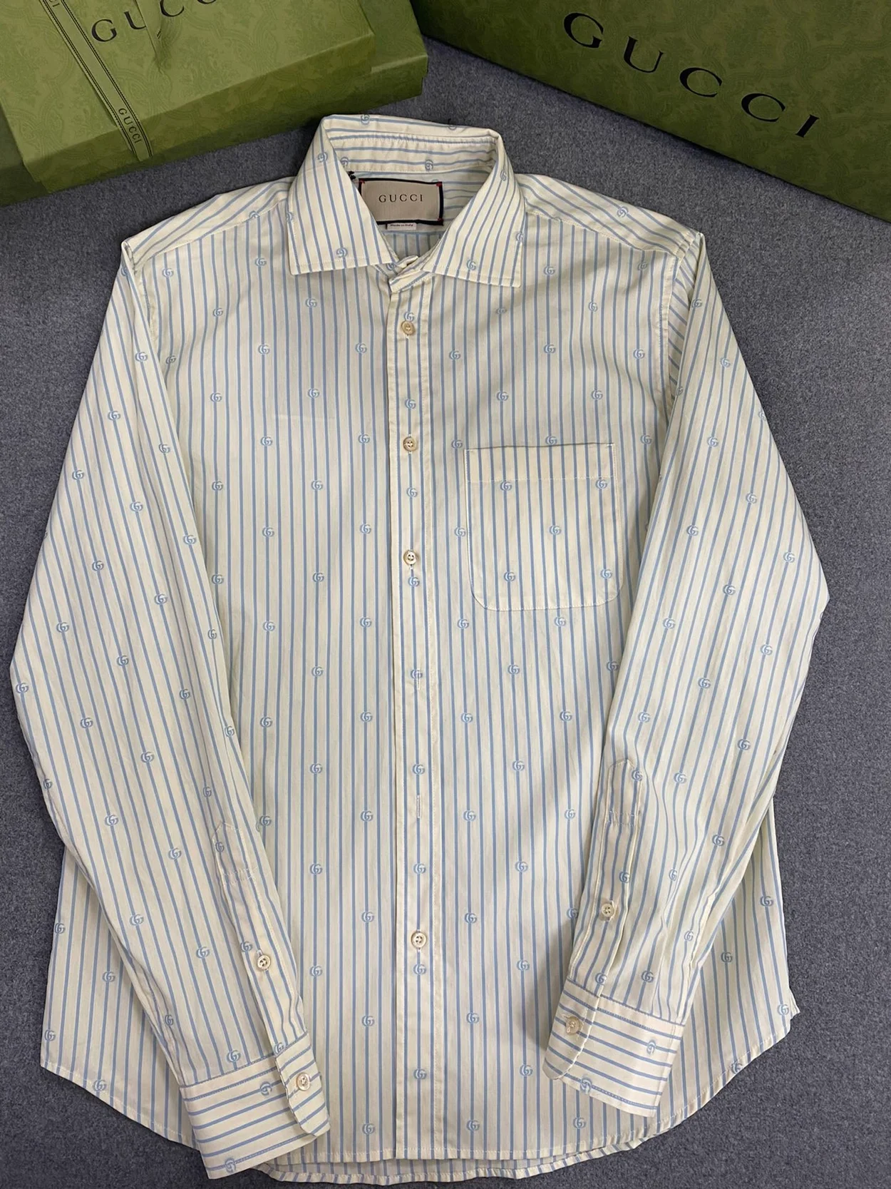 구찌 GG 스트라이프 필 쿠페 코튼 셔츠