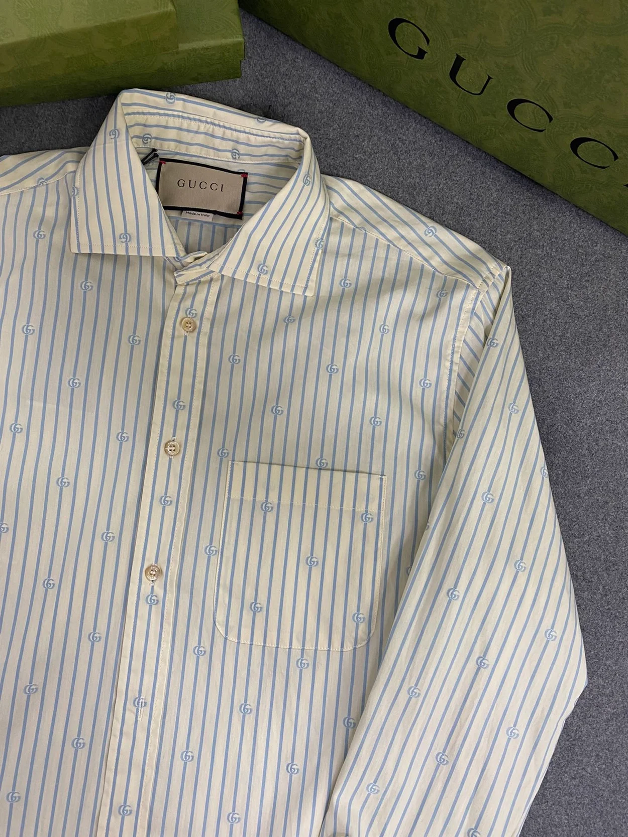 구찌 GG 스트라이프 필 쿠페 코튼 셔츠