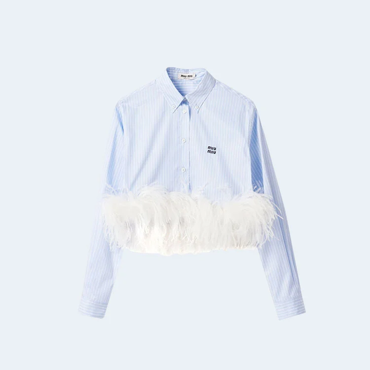 미우미우 스트라이프 페더 트리밍 셔츠