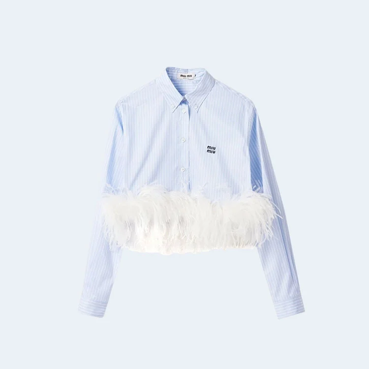미우미우 스트라이프 페더 트리밍 셔츠