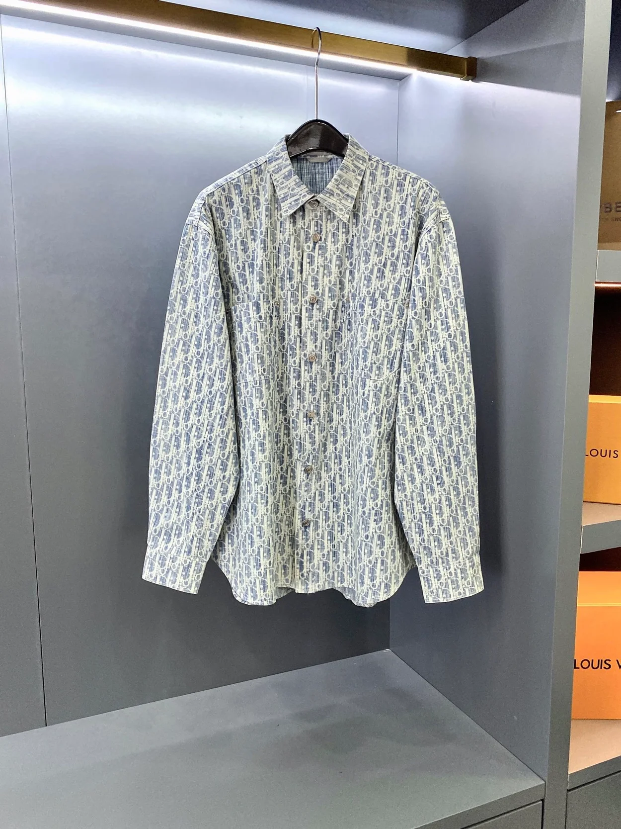 디올 오버셔츠 블루 & 화이트 코튼 셔츠