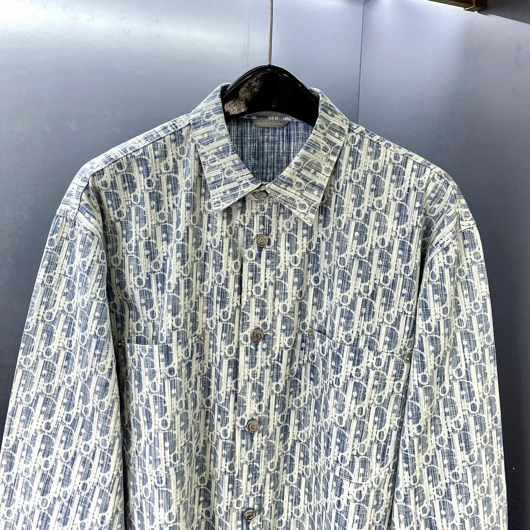 디올 오버셔츠 블루 & 화이트 코튼 셔츠