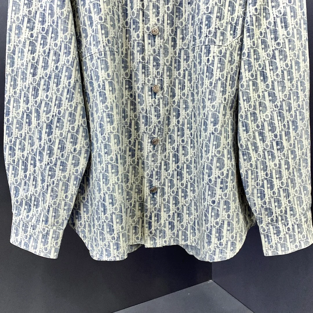 디올 오버셔츠 블루 & 화이트 코튼 셔츠