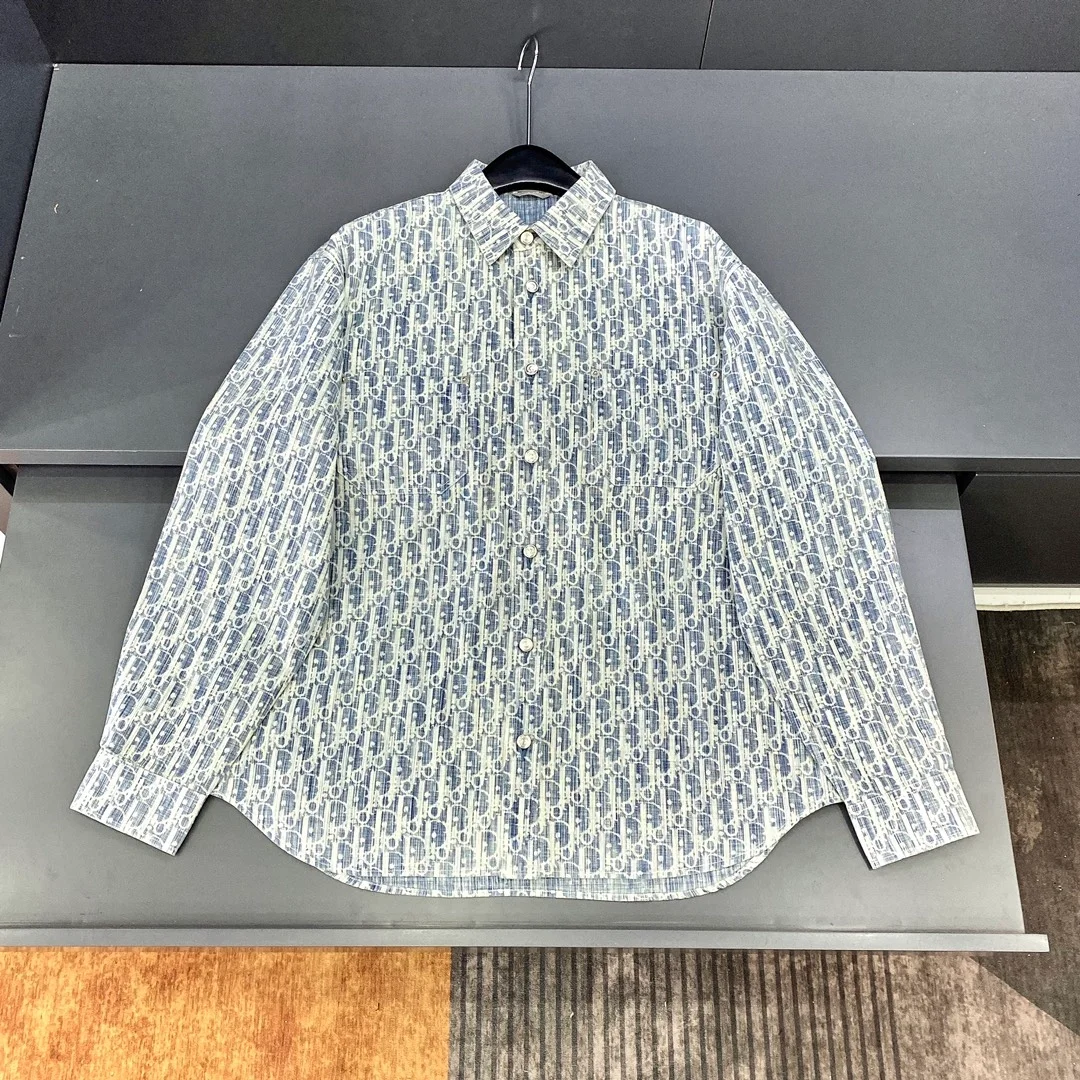 디올 오버셔츠 블루 & 화이트 코튼 셔츠