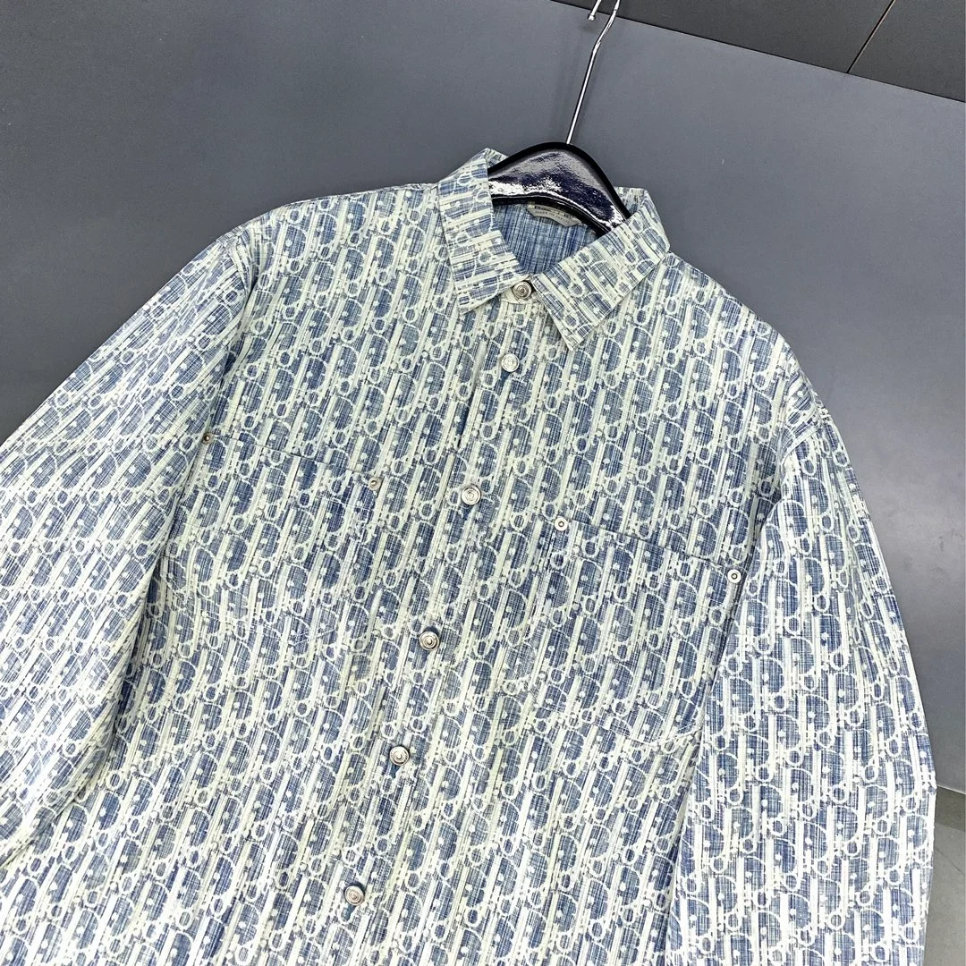 디올 오버셔츠 블루 & 화이트 코튼 셔츠