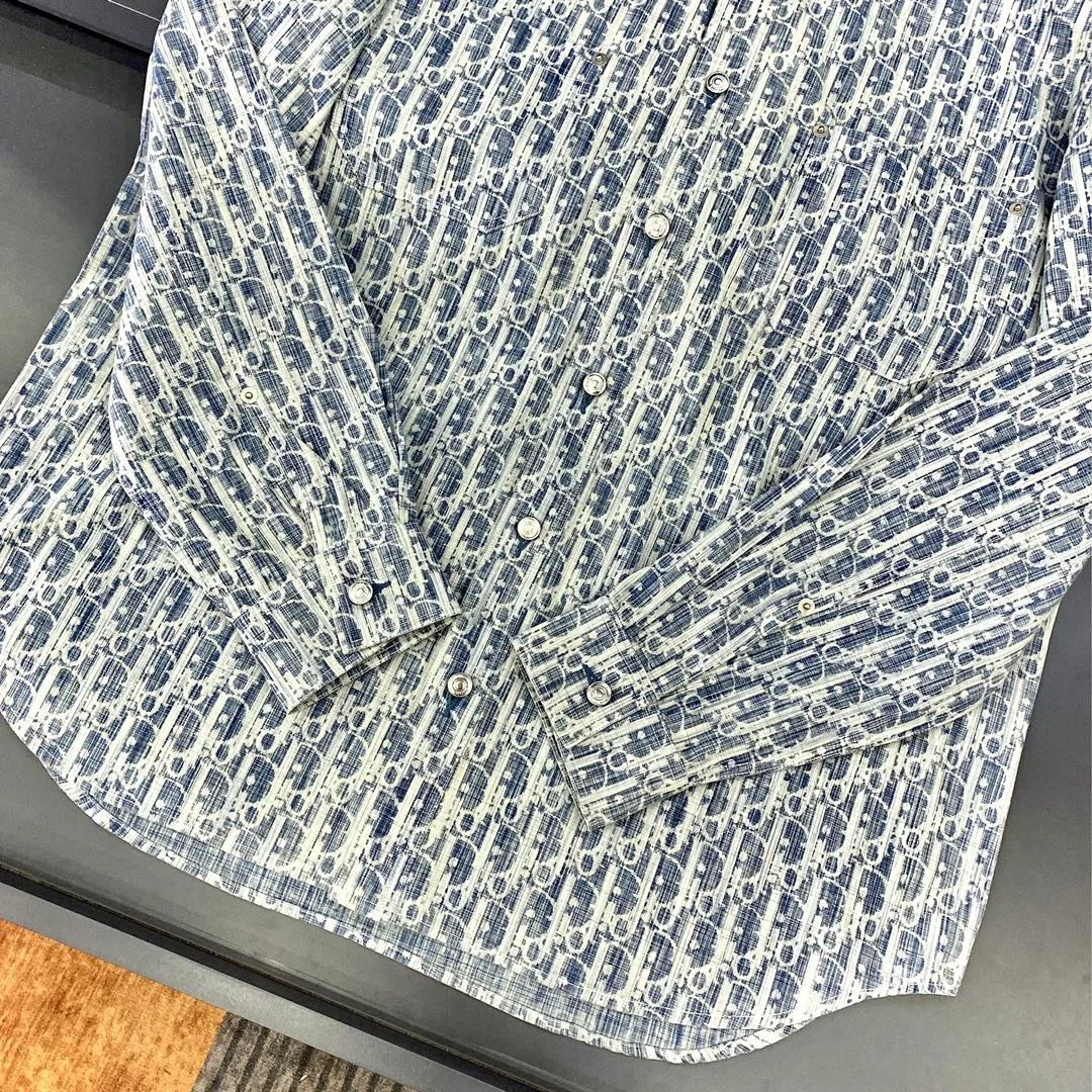 디올 오버셔츠 블루 & 화이트 코튼 셔츠
