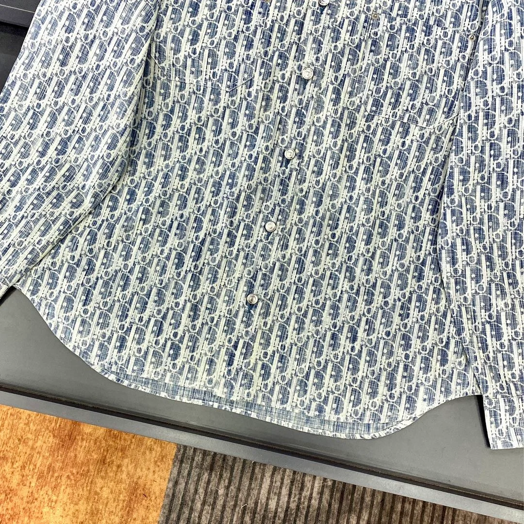 디올 오버셔츠 블루 & 화이트 코튼 셔츠