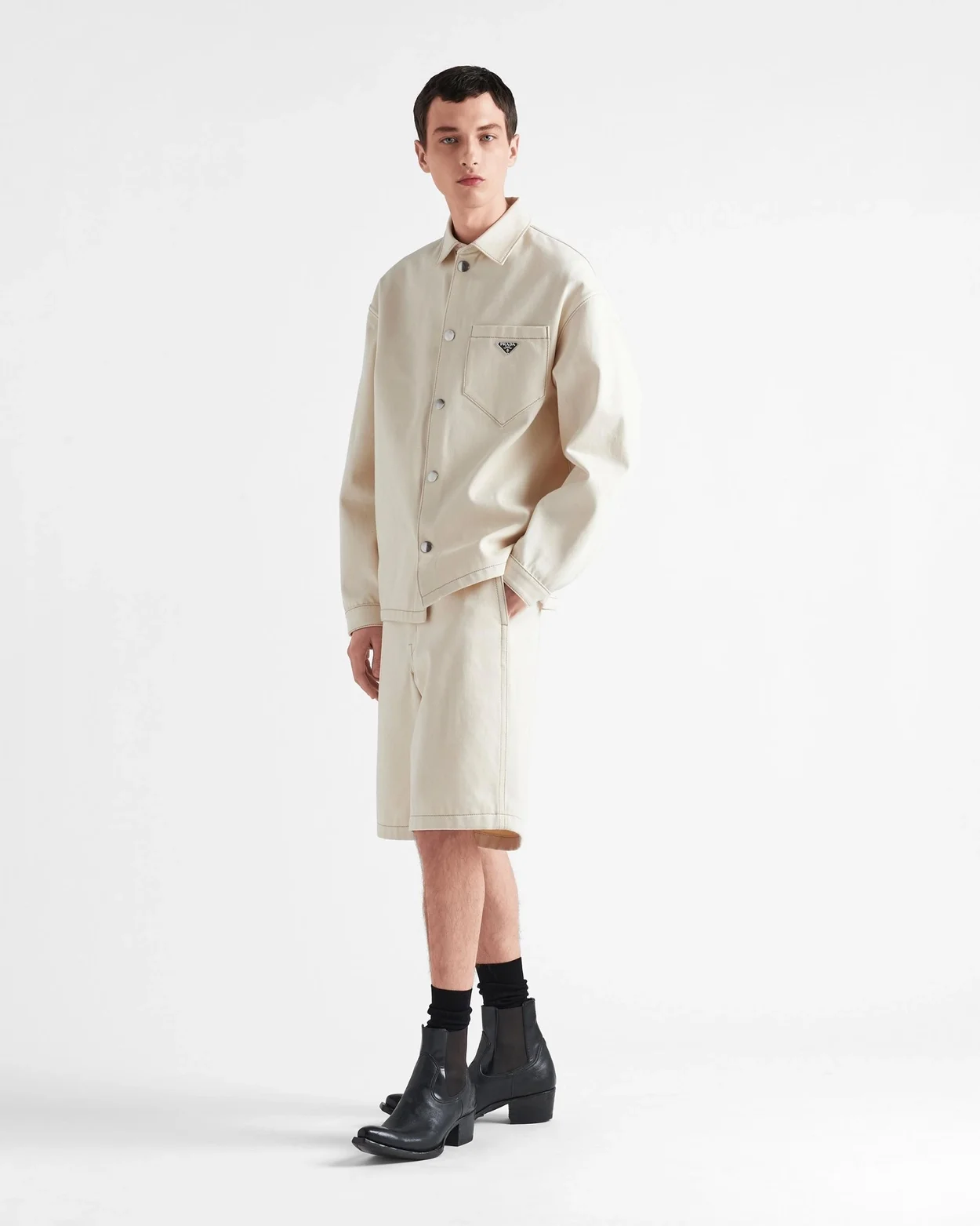 프라다 불 데님 셔츠 베이지