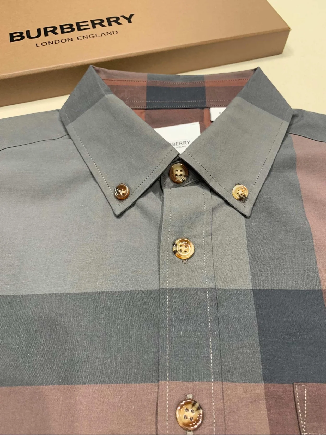 버버리 체크 스트레치 코튼 포플린 셔츠