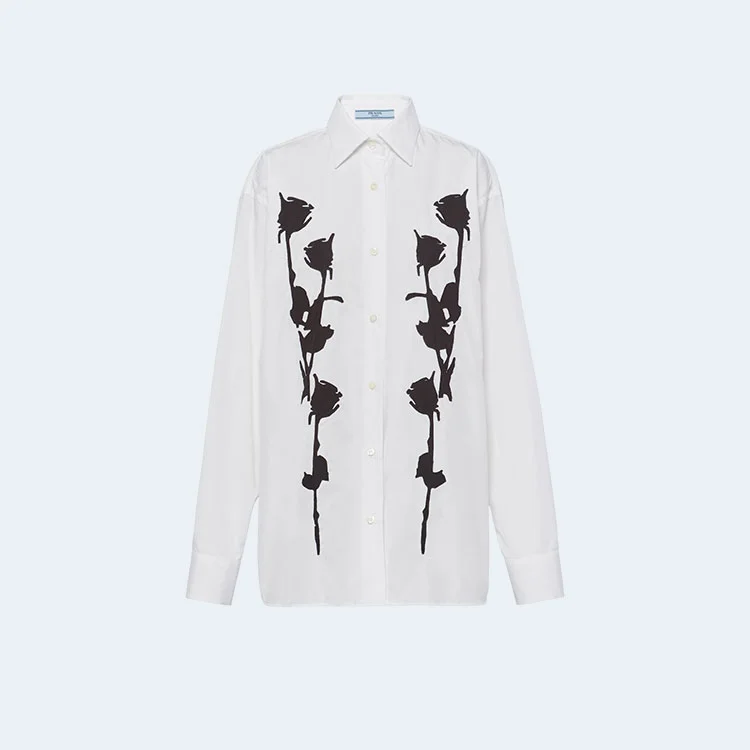 프라다 엠브로이더리 포플린 셔츠