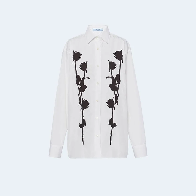 프라다 엠브로이더리 포플린 셔츠
