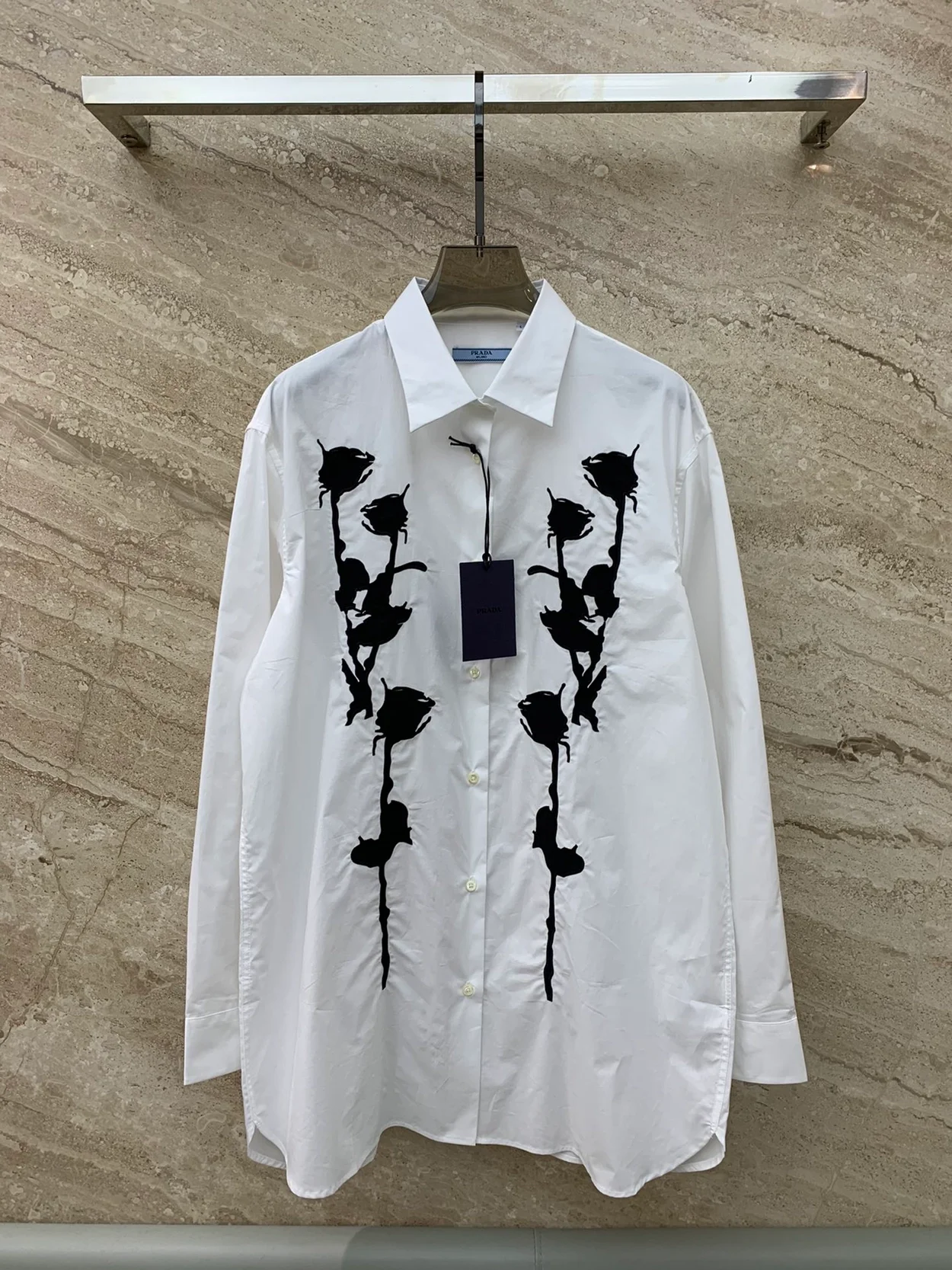 프라다 엠브로이더리 포플린 셔츠