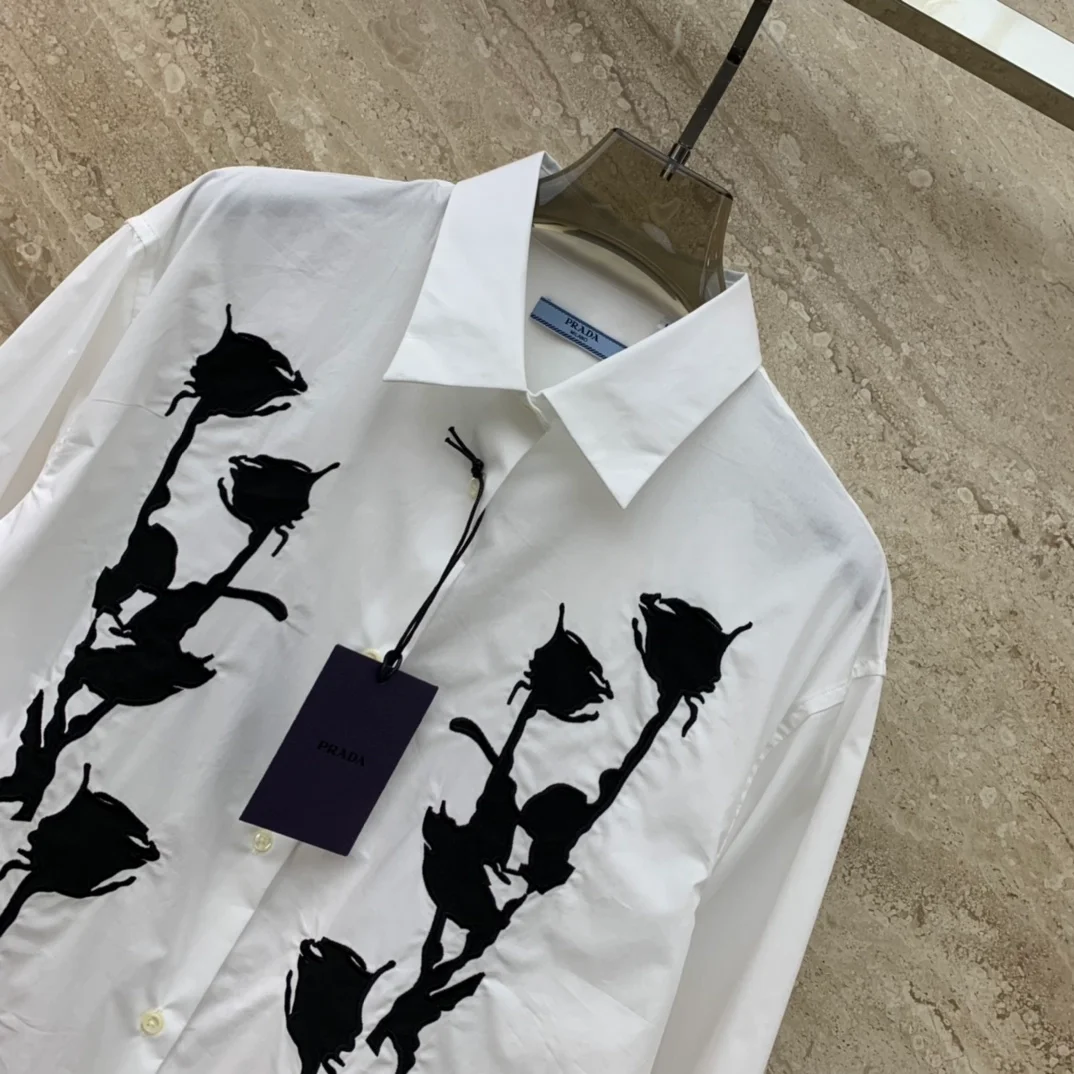 프라다 엠브로이더리 포플린 셔츠