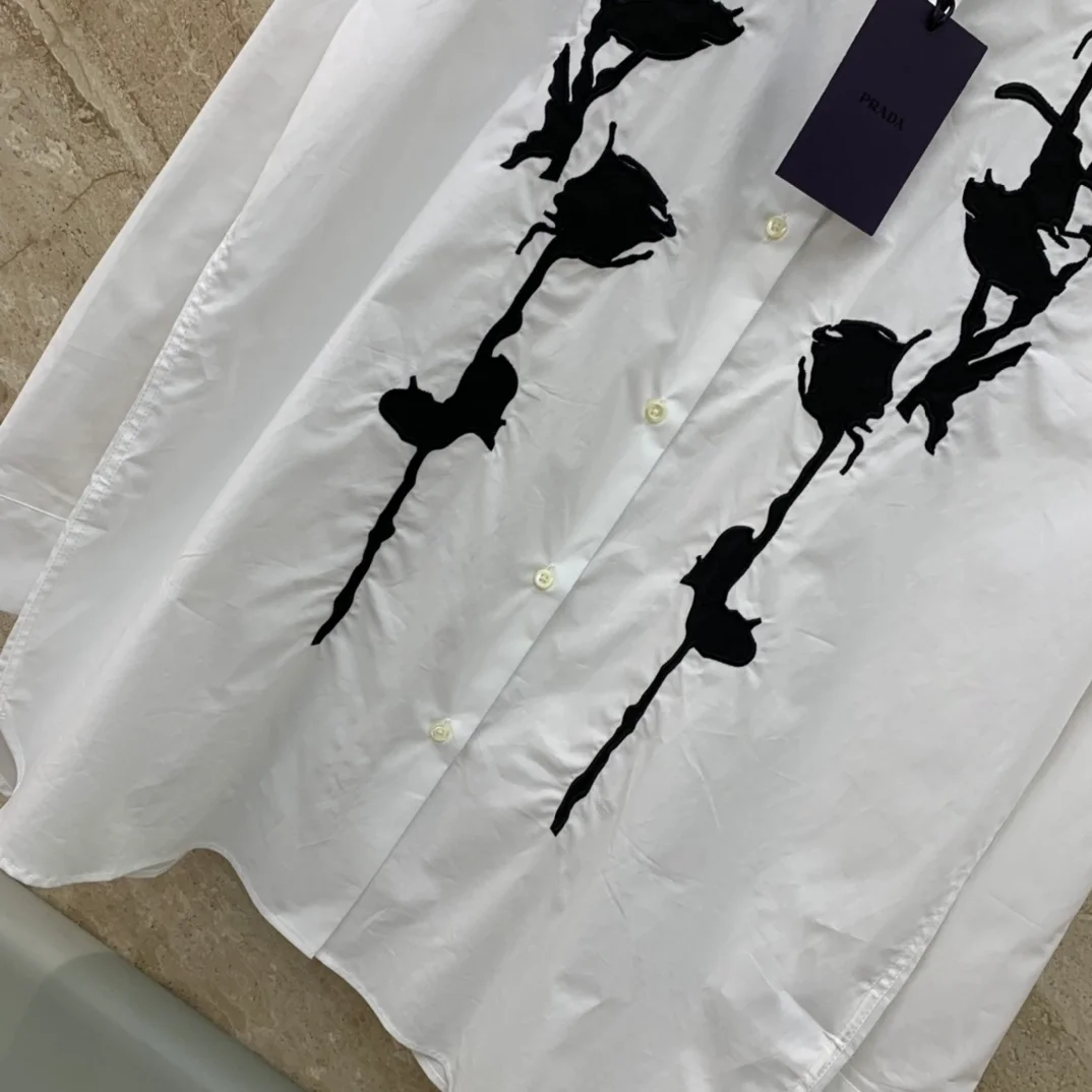 프라다 엠브로이더리 포플린 셔츠