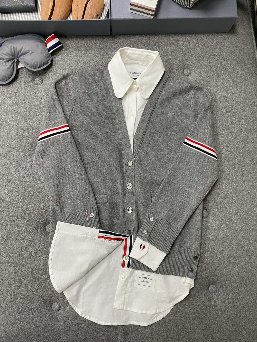톰브라운 밀라노 스티치 옥스포드 콤보 카디건 셔츠