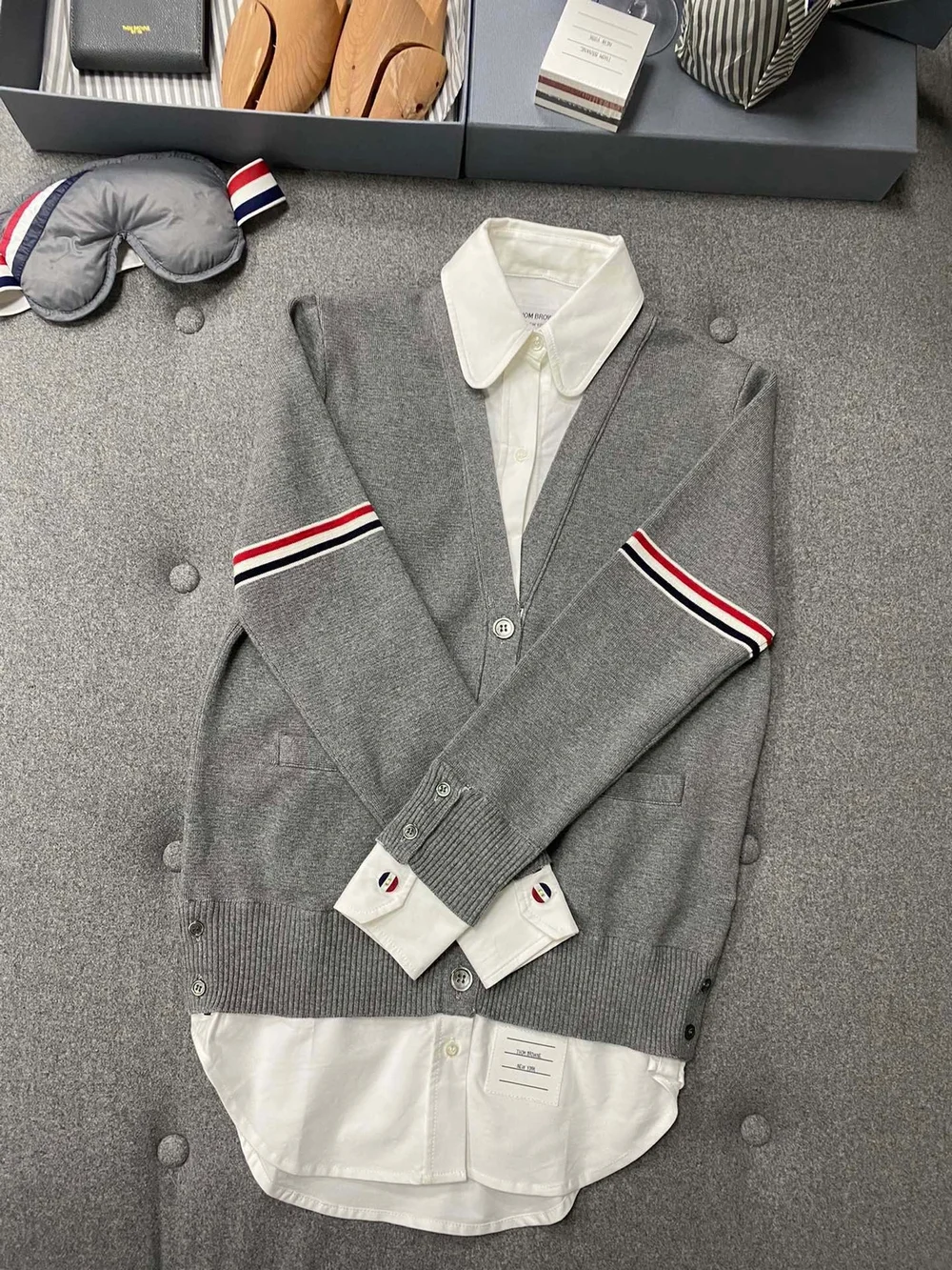 톰브라운 밀라노 스티치 옥스포드 콤보 카디건 셔츠