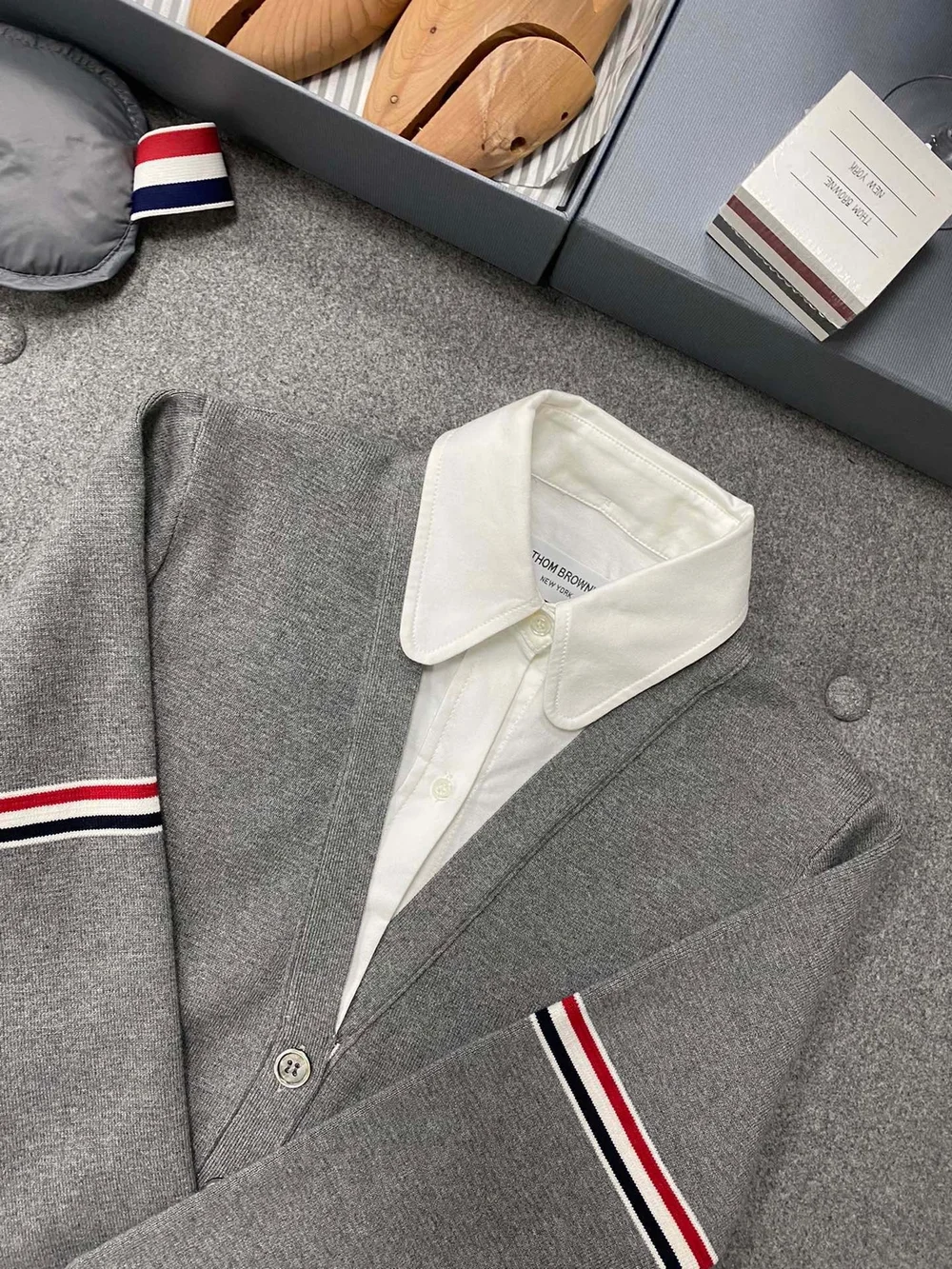 톰브라운 밀라노 스티치 옥스포드 콤보 카디건 셔츠