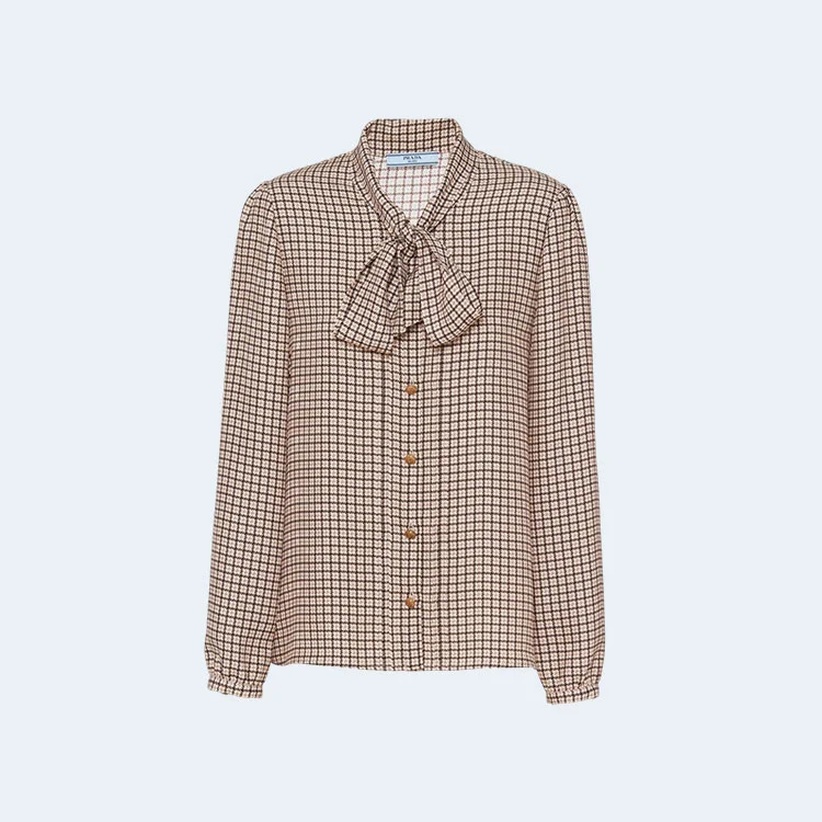 프라다 체크 프린트 실크 셔츠