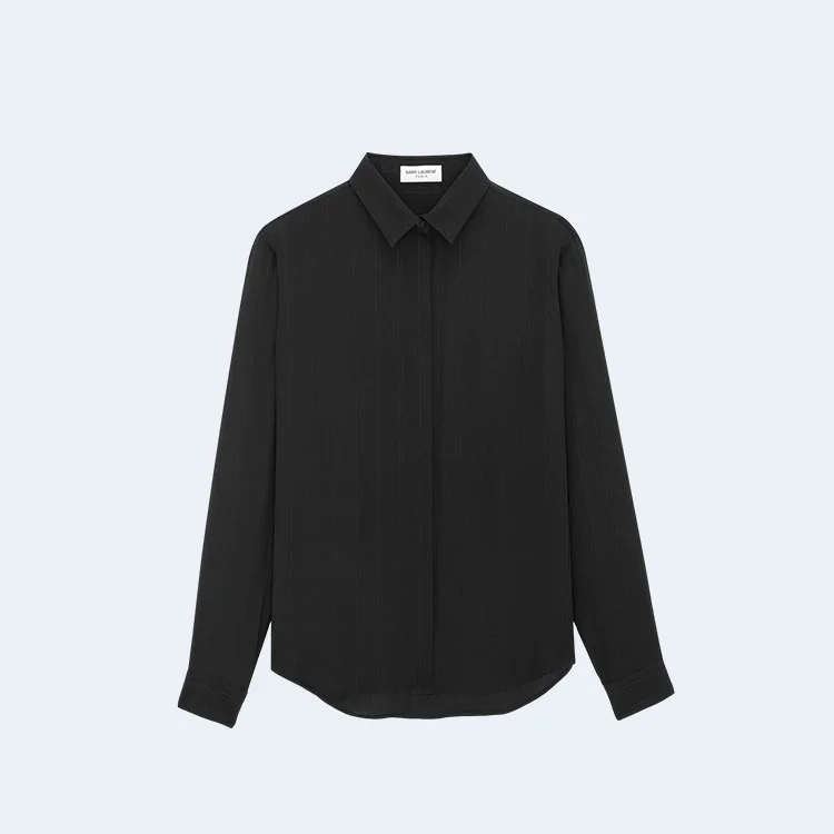 생로랑 카산드라 스트라이프 실크 셔츠