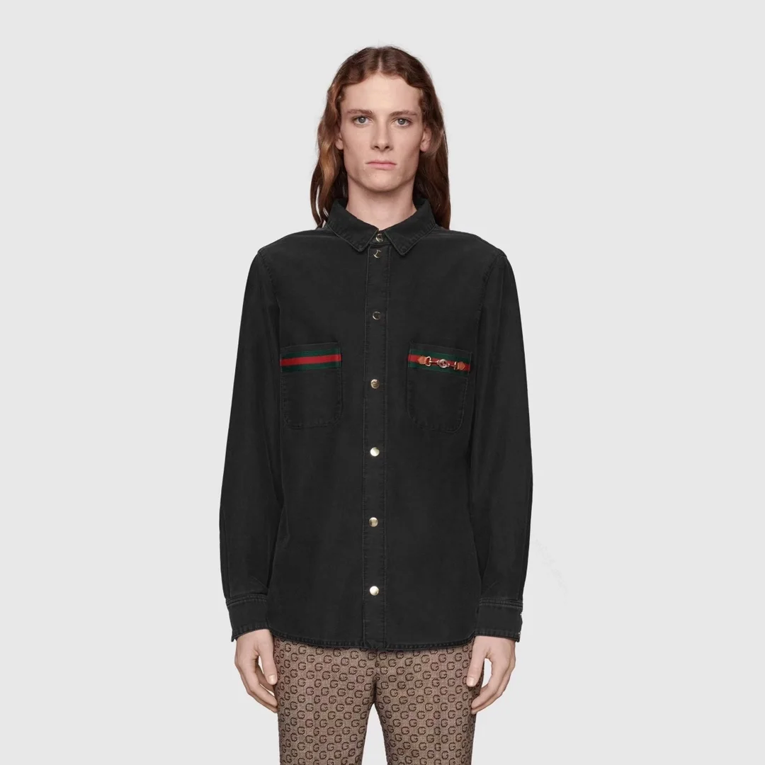 구찌 홀스빗 웹 포켓 데님 셔츠