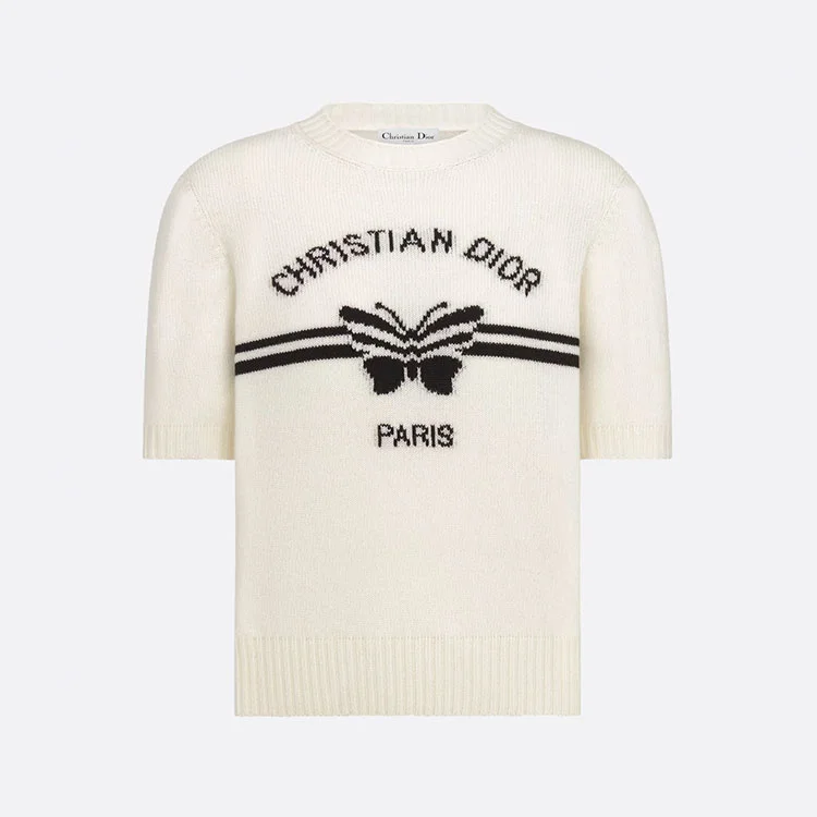 디올 로고 화이트 울 반팔 니트