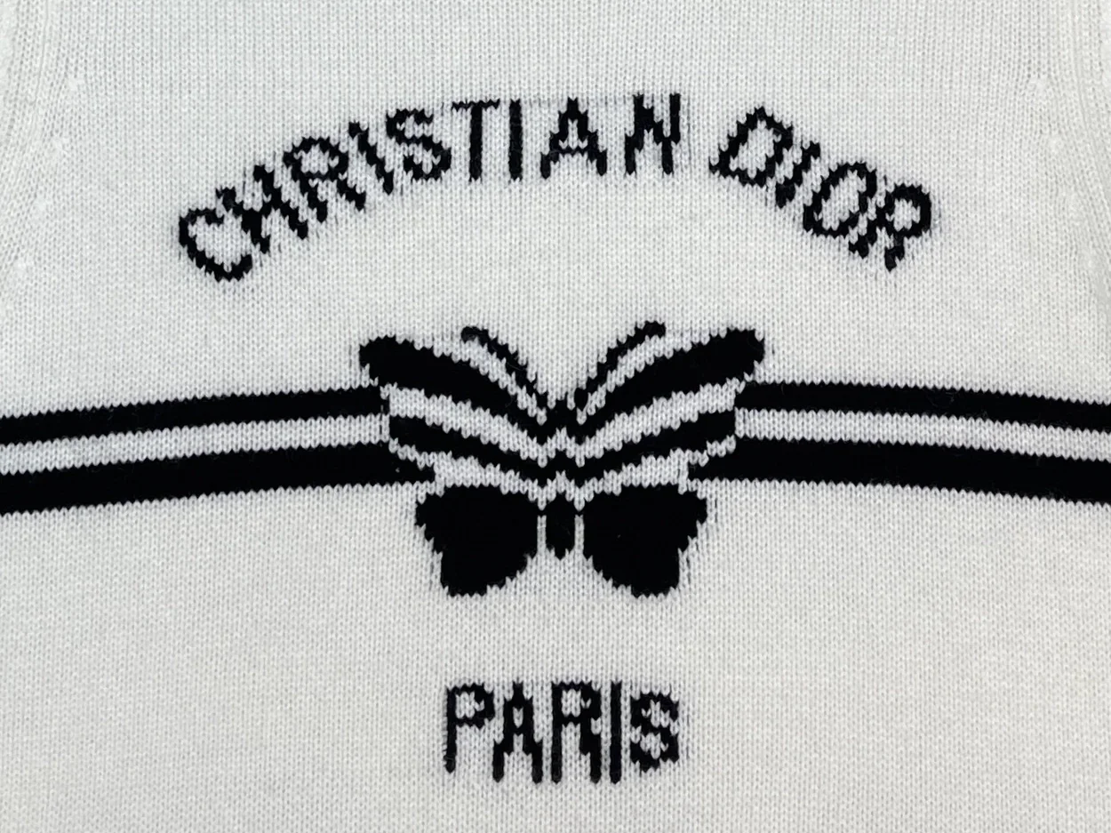 디올 로고 화이트 울 반팔 니트