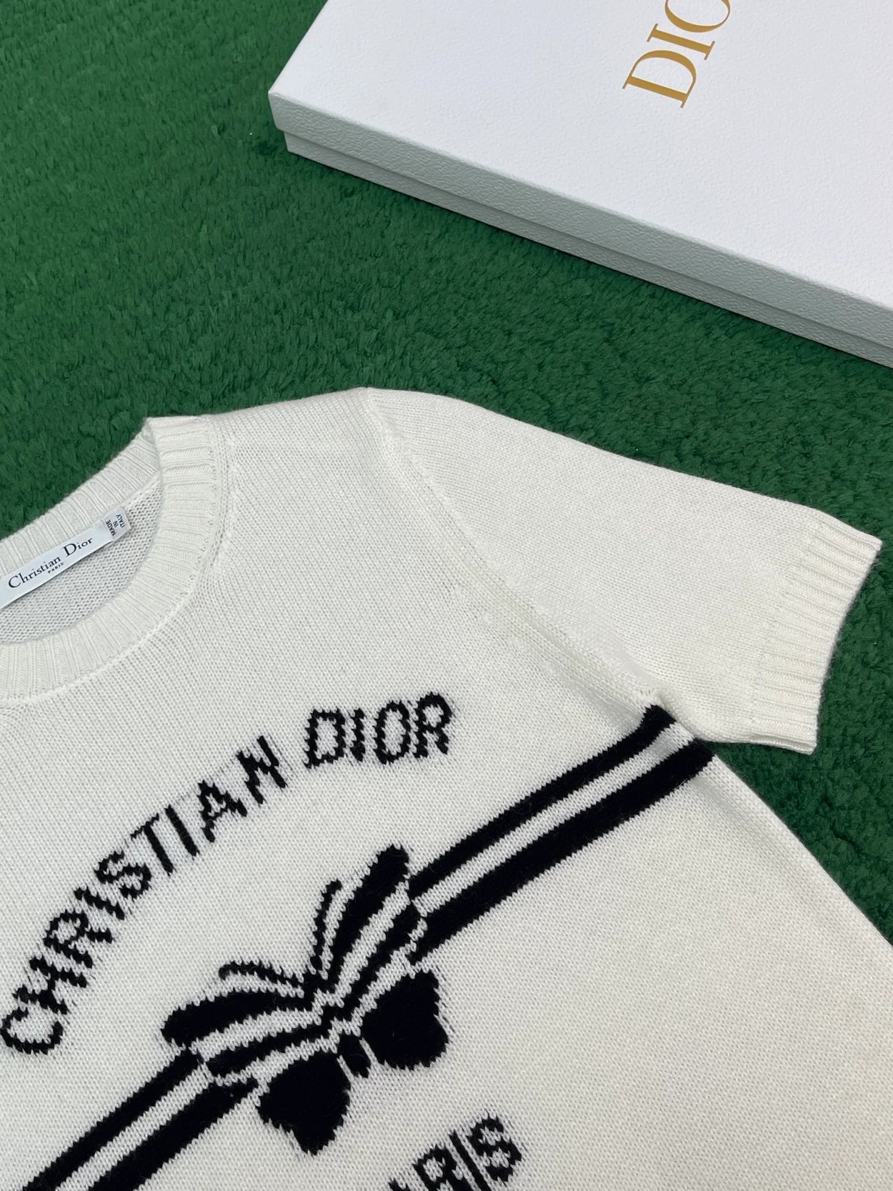 디올 로고 화이트 울 반팔 니트