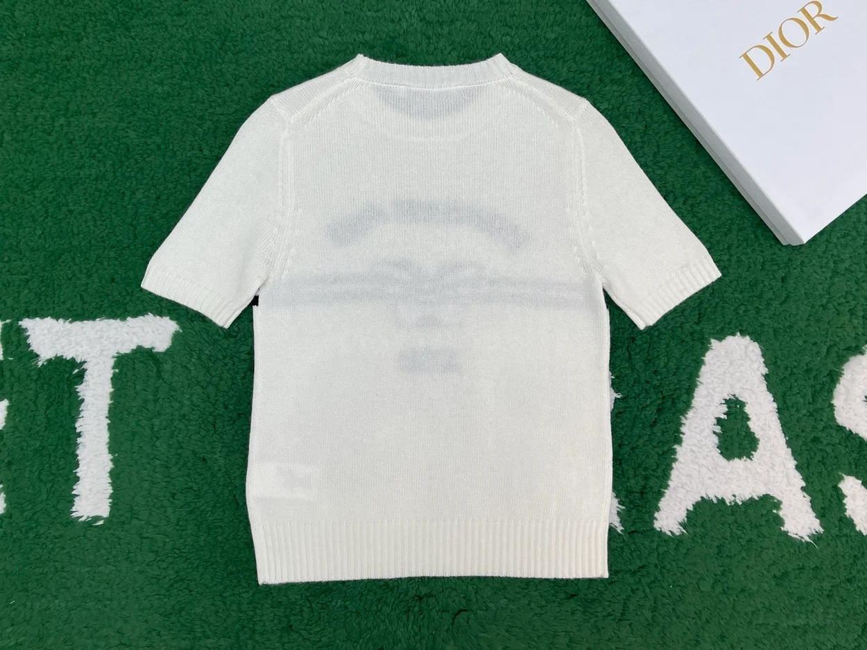 디올 로고 화이트 울 반팔 니트