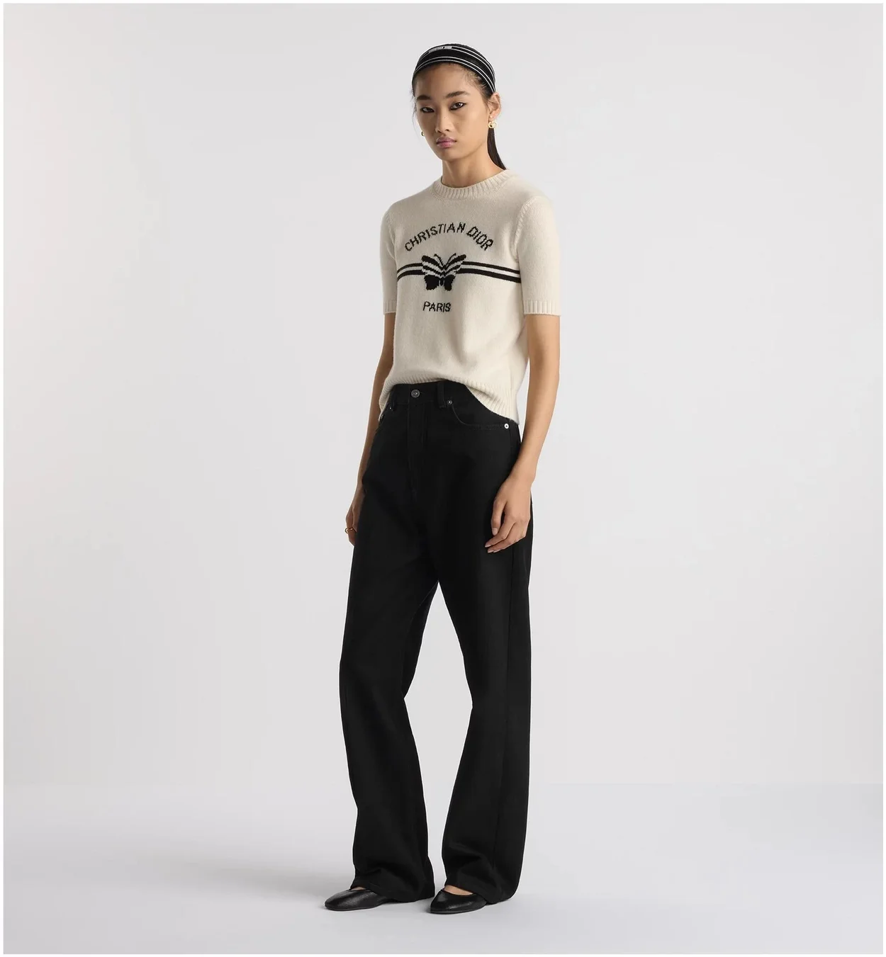 디올 로고 화이트 울 반팔 니트