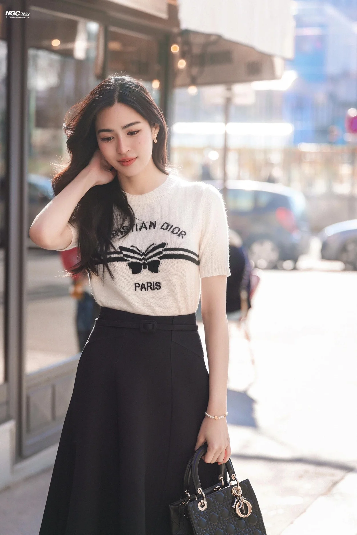 디올 로고 화이트 울 반팔 니트