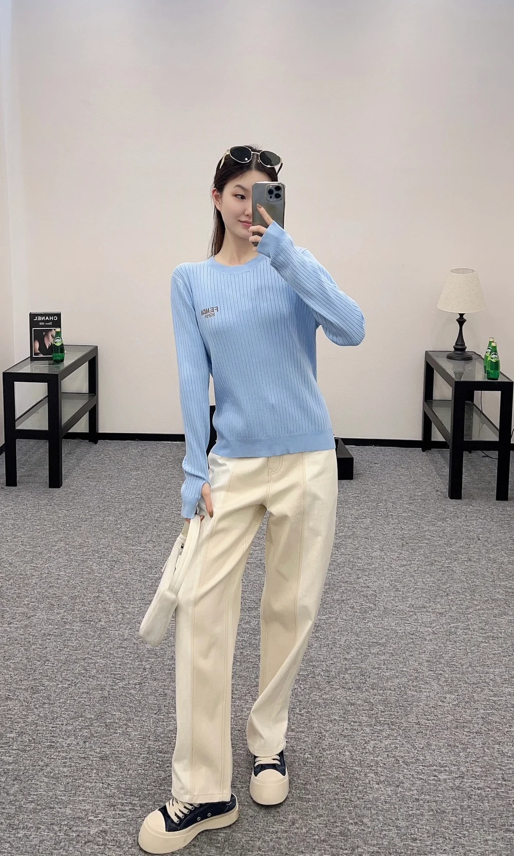 펜디 골지 니트 스카이