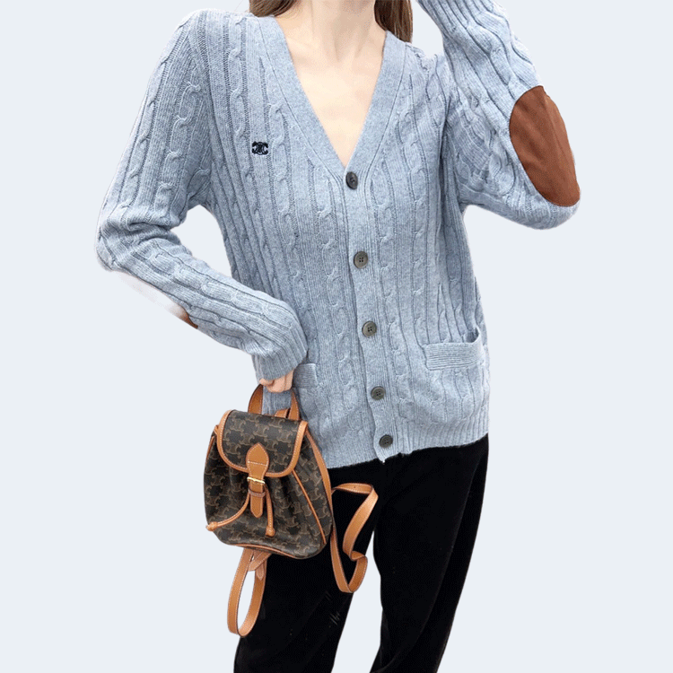 셀린느 캐시미어 케이블 니트 트리옹프 가디건 스카이