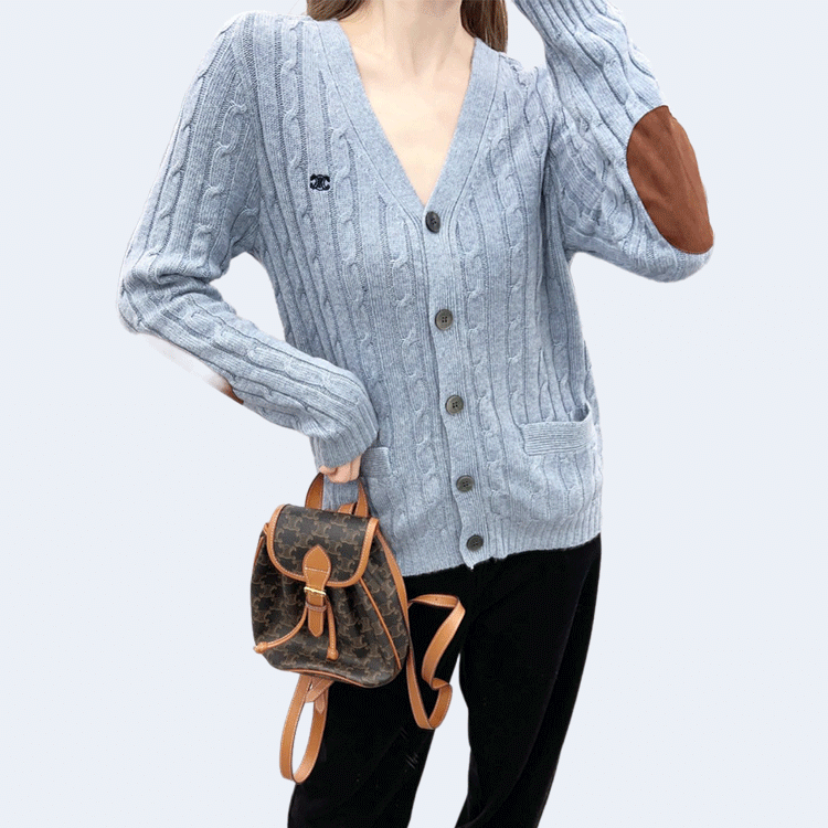 셀린느 캐시미어 케이블 니트 트리옹프 가디건 스카이