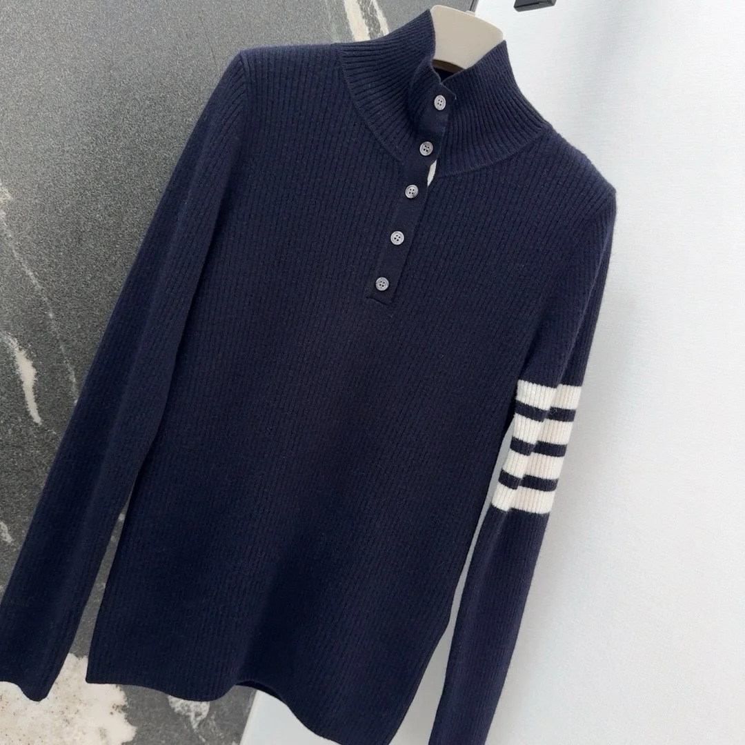 톰브라운 스트라이프 골지 니트 네이비