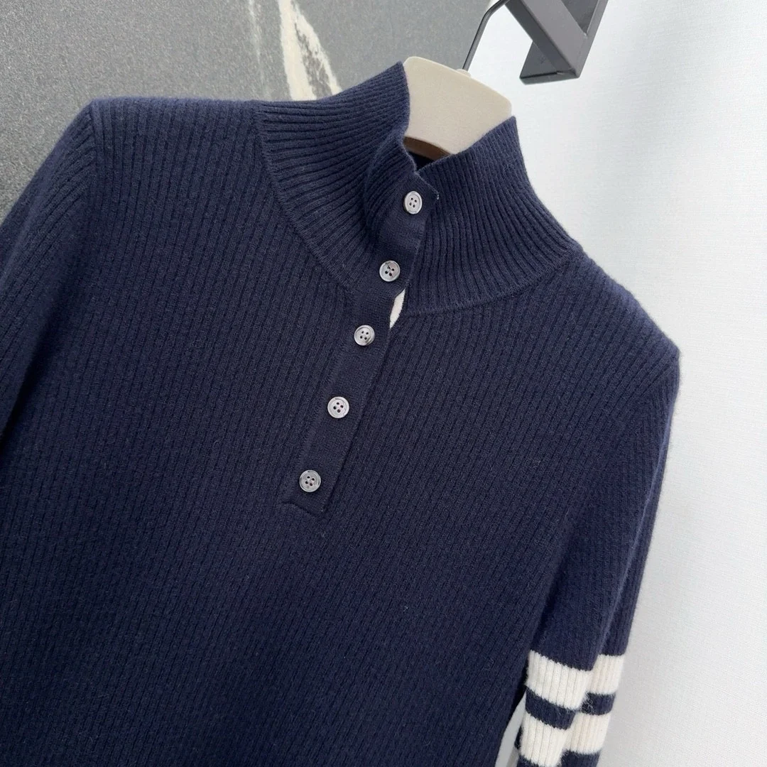 톰브라운 스트라이프 골지 니트 네이비