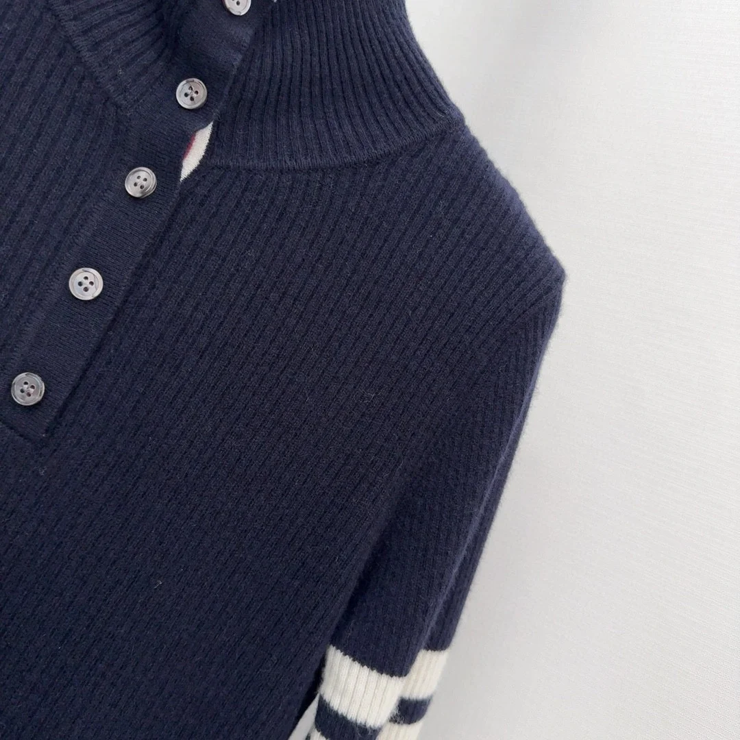 톰브라운 스트라이프 골지 니트 네이비