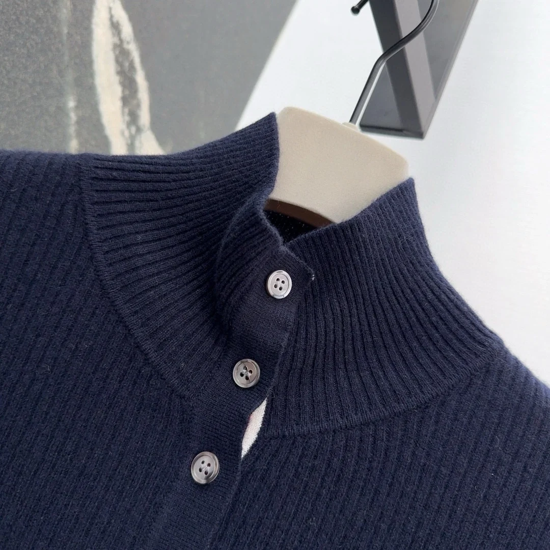 톰브라운 스트라이프 골지 니트 네이비