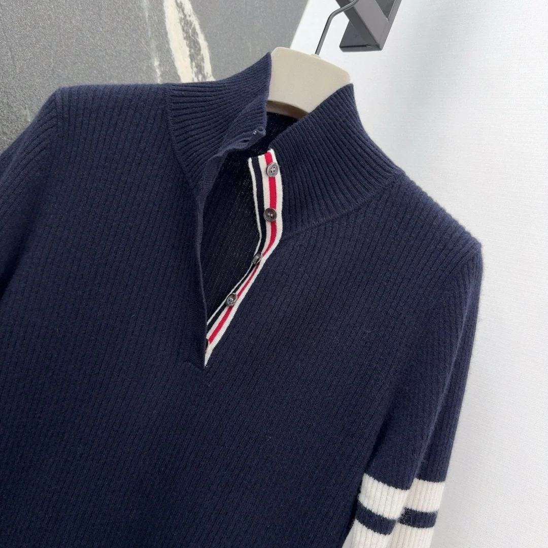톰브라운 스트라이프 골지 니트 네이비